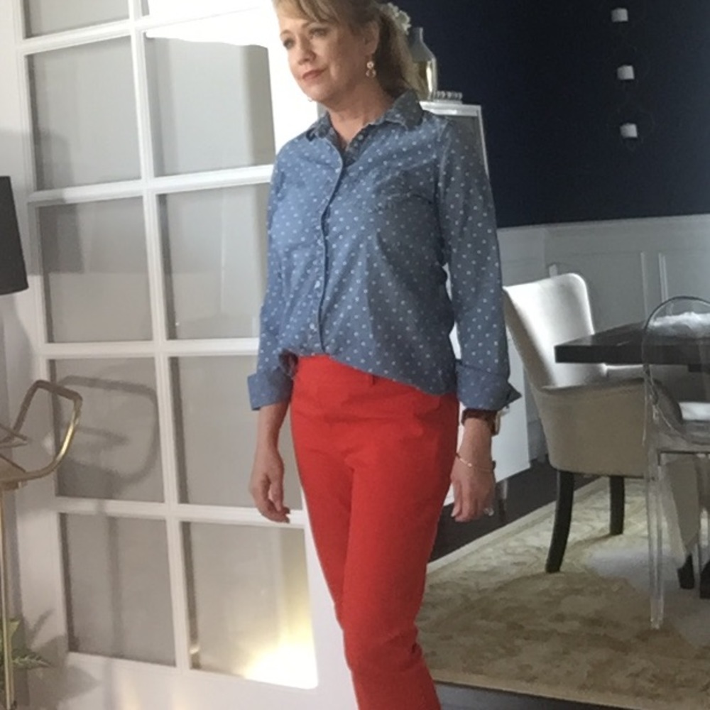 Blue with white polka dot top